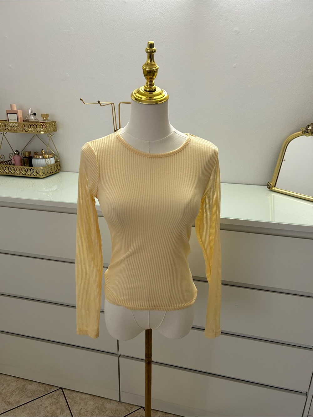 H&M Ribbed Long Sleeve Top - Pale Yellow